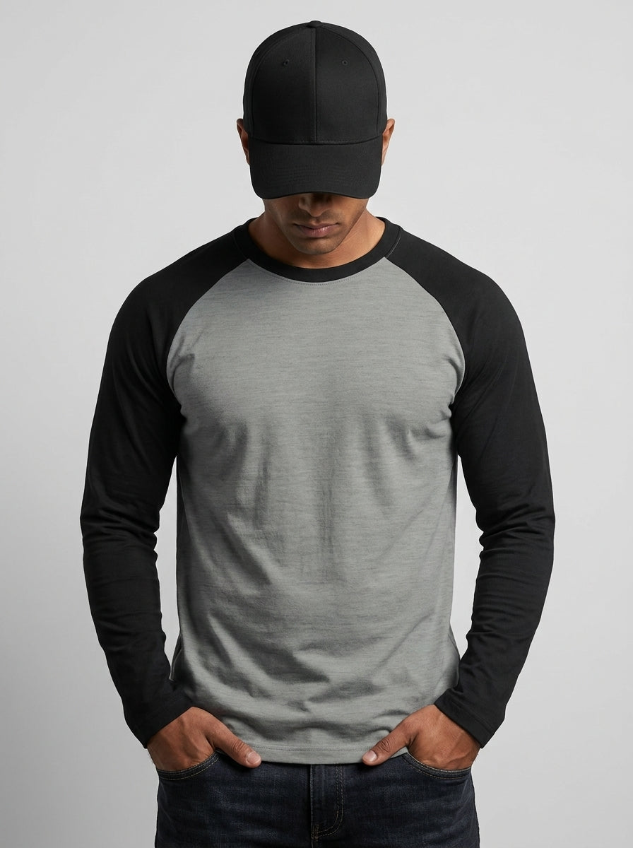 Black Charcoal Melange Raglan T-Shirt