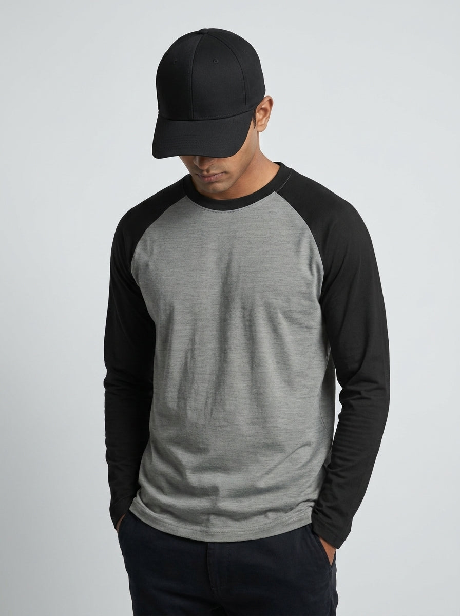 Black Charcoal Melange Raglan T-Shirt