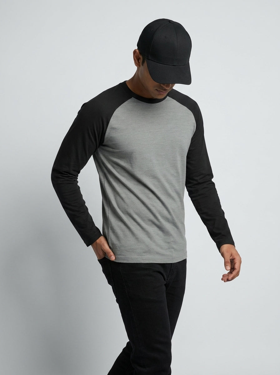 Black Charcoal Melange Raglan T-Shirt