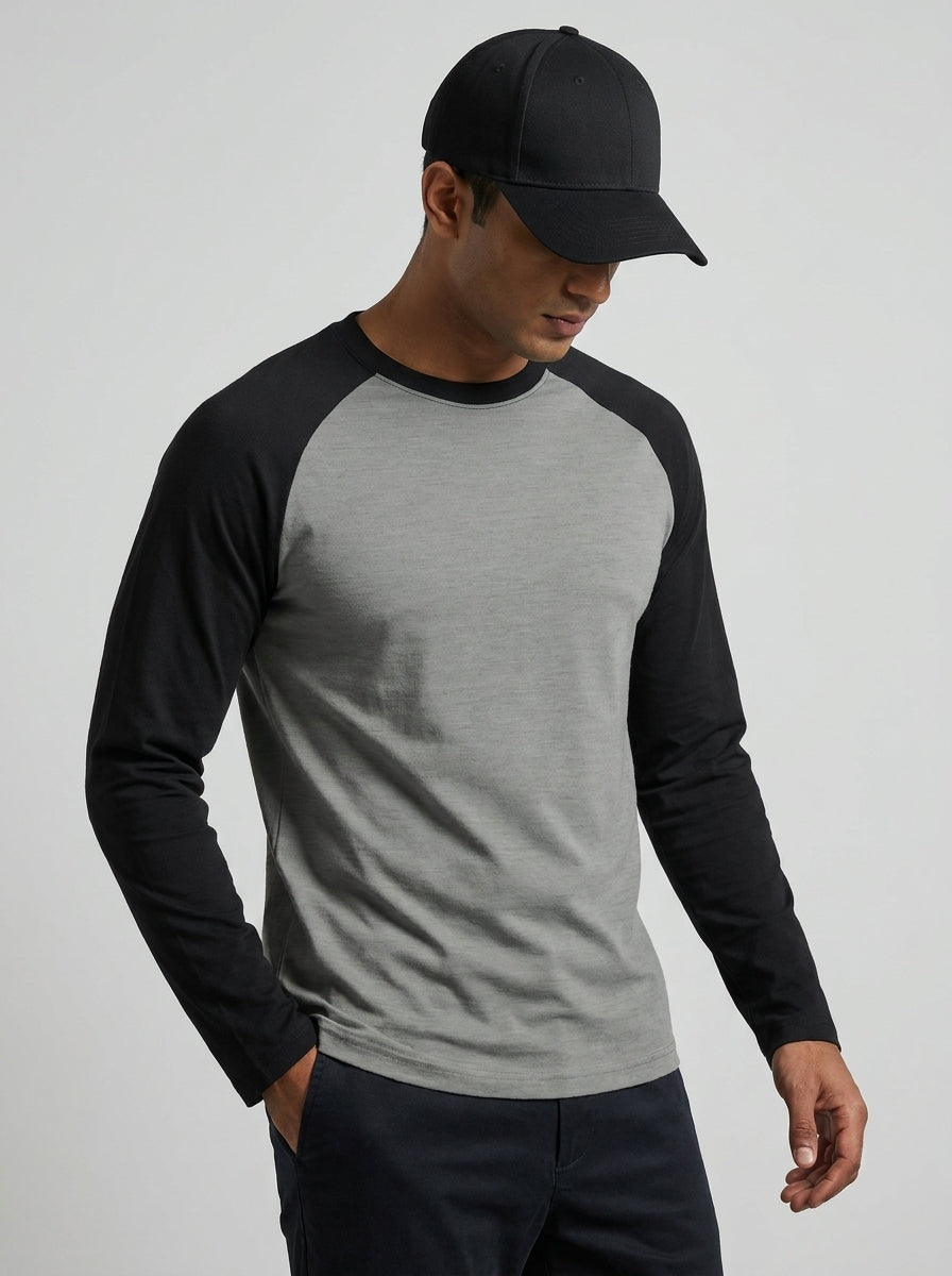 Black Charcoal Melange Raglan T-Shirt