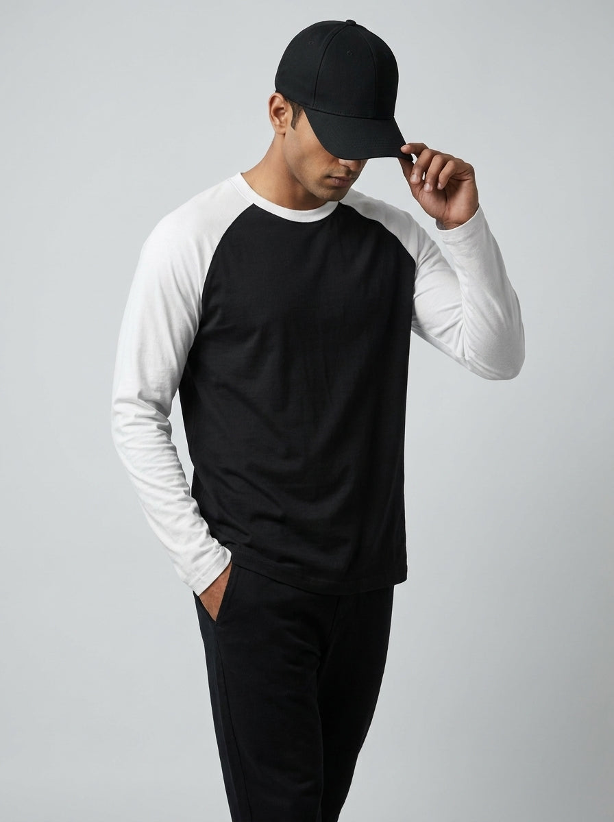 White Black Raglan T-Shirt