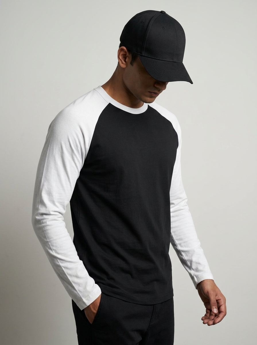 White Black Raglan T-Shirt