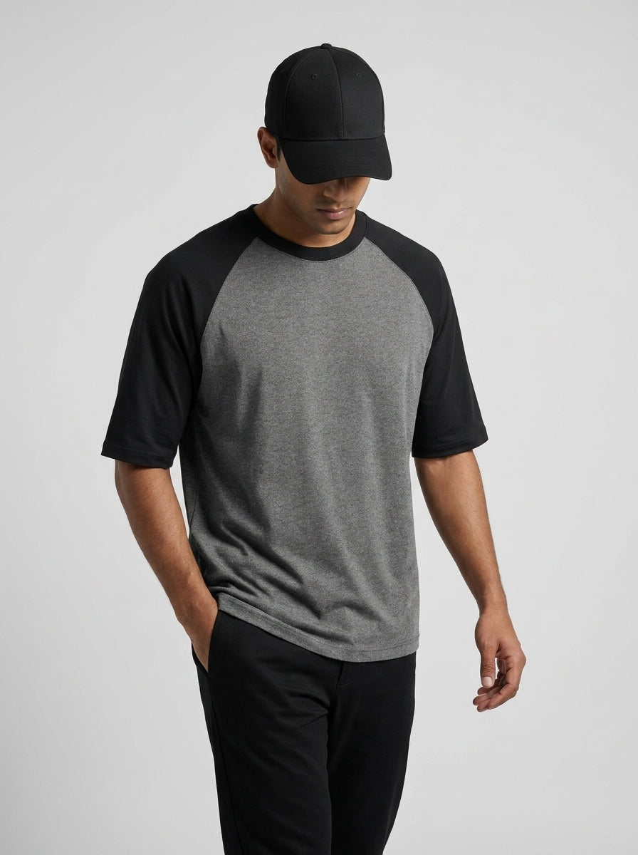 Black Charcoal Melange Oversized Raglan