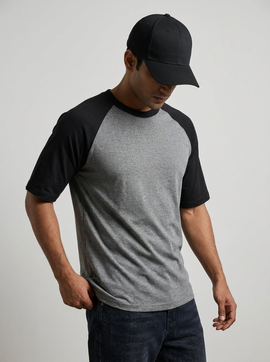 Black Charcoal Melange Oversized Raglan