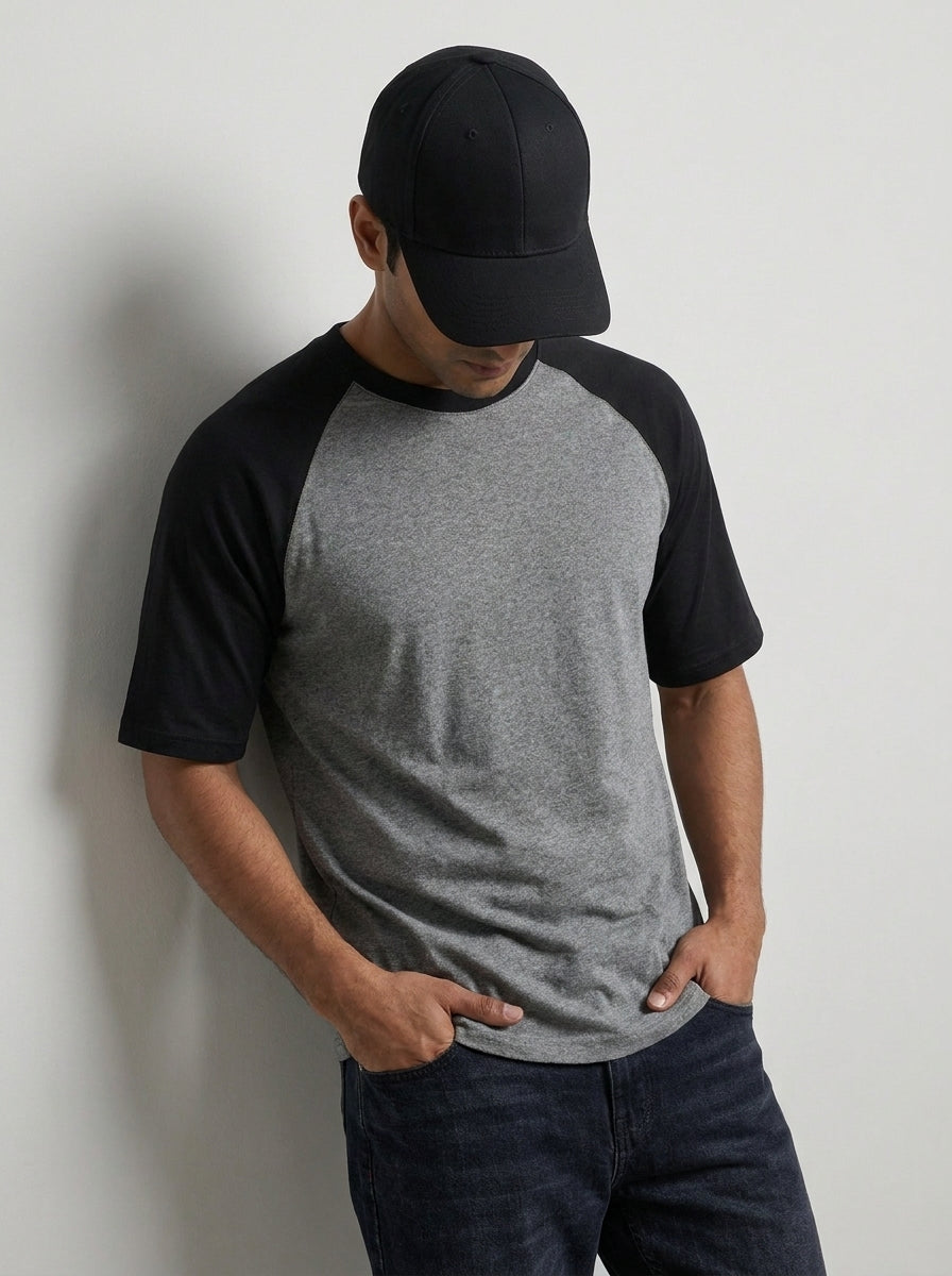 Black Charcoal Melange Oversized Raglan