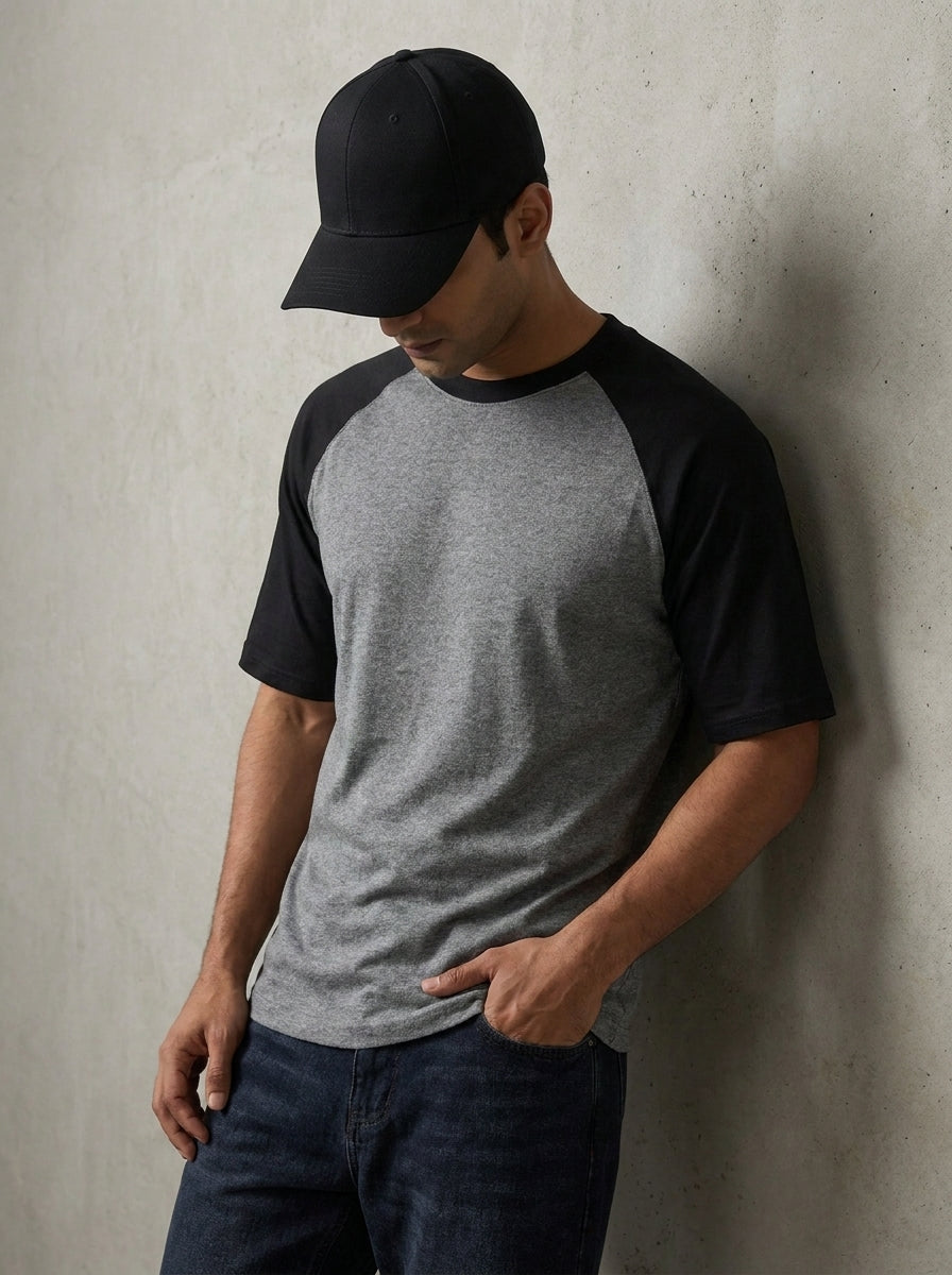 Black Charcoal Melange Oversized Raglan