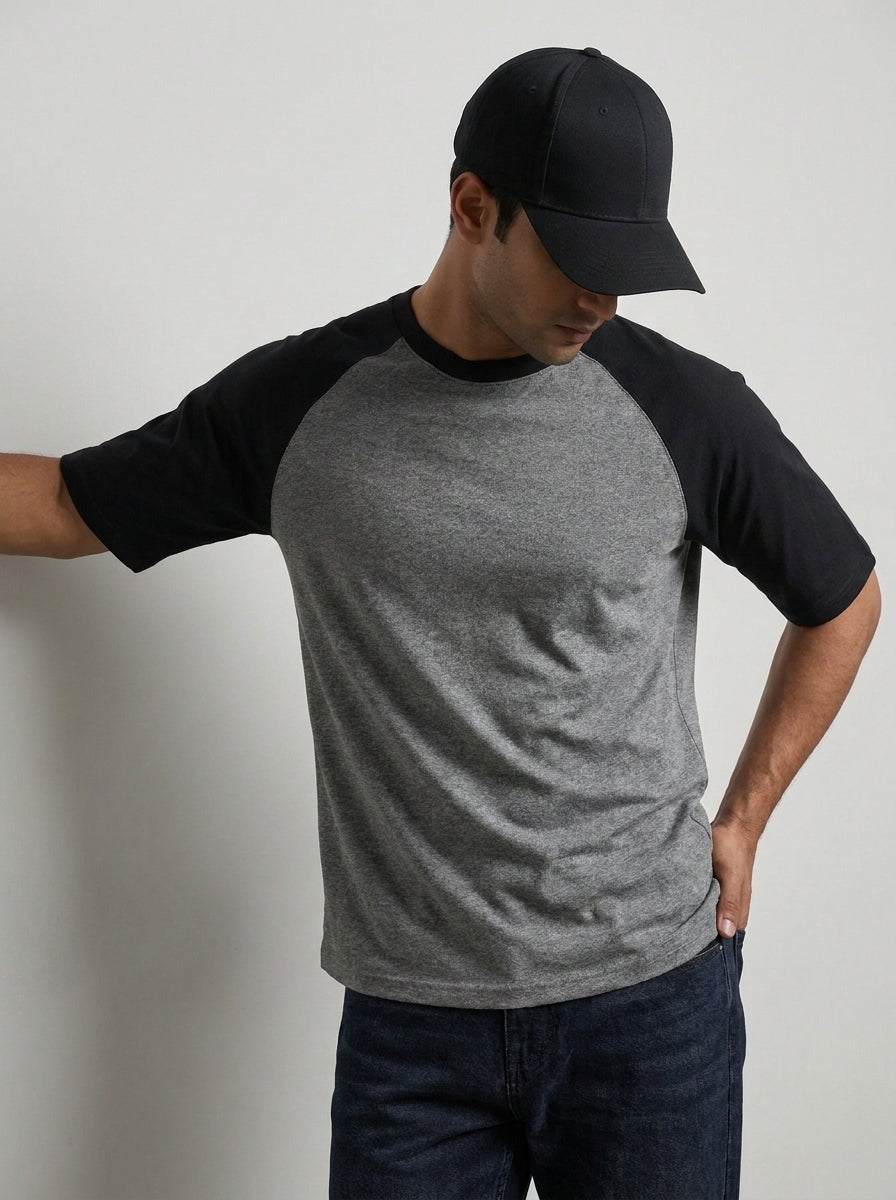 Black Charcoal Melange Oversized Raglan
