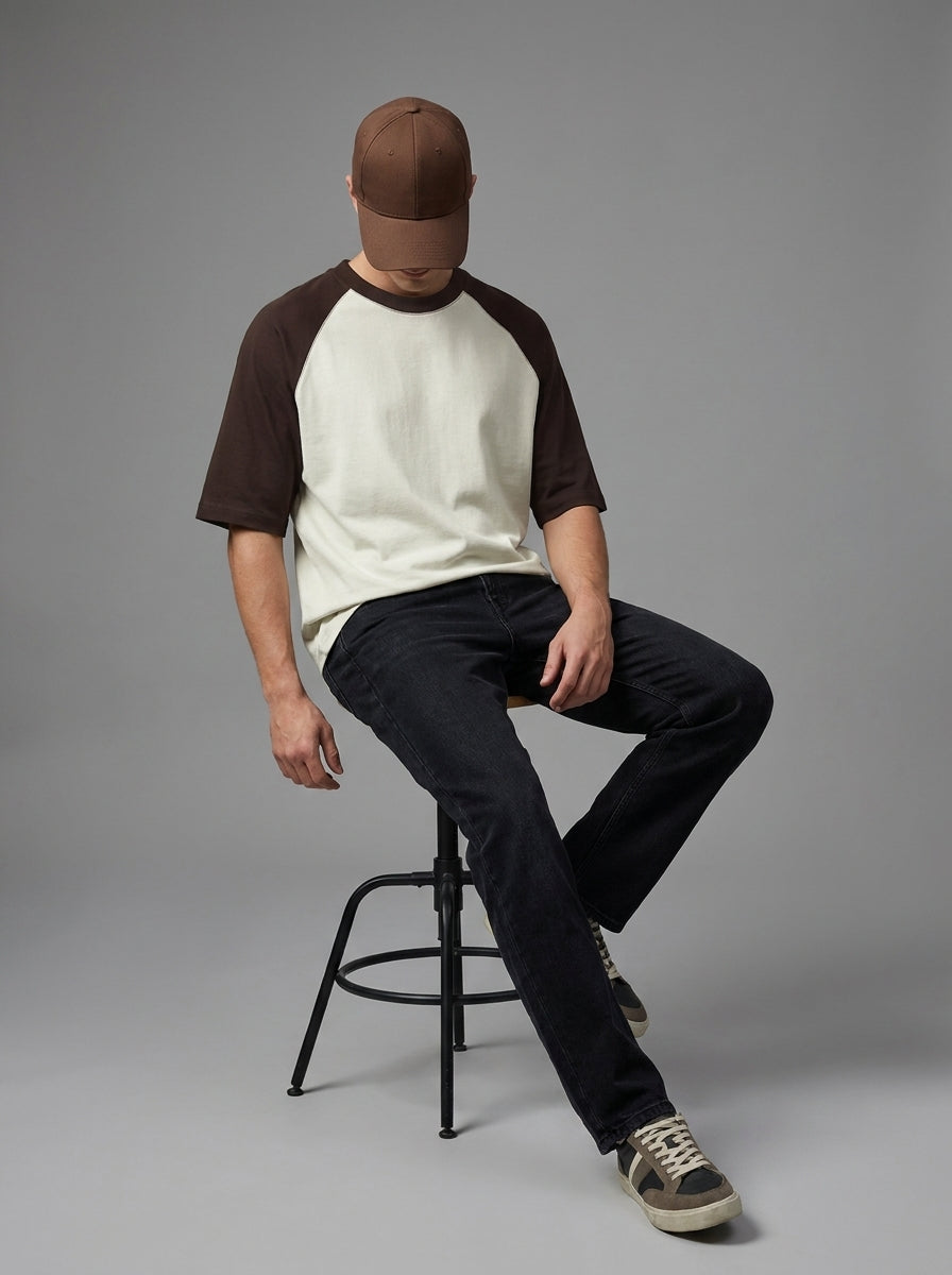 Coffee Brown off White Oversized Raglan