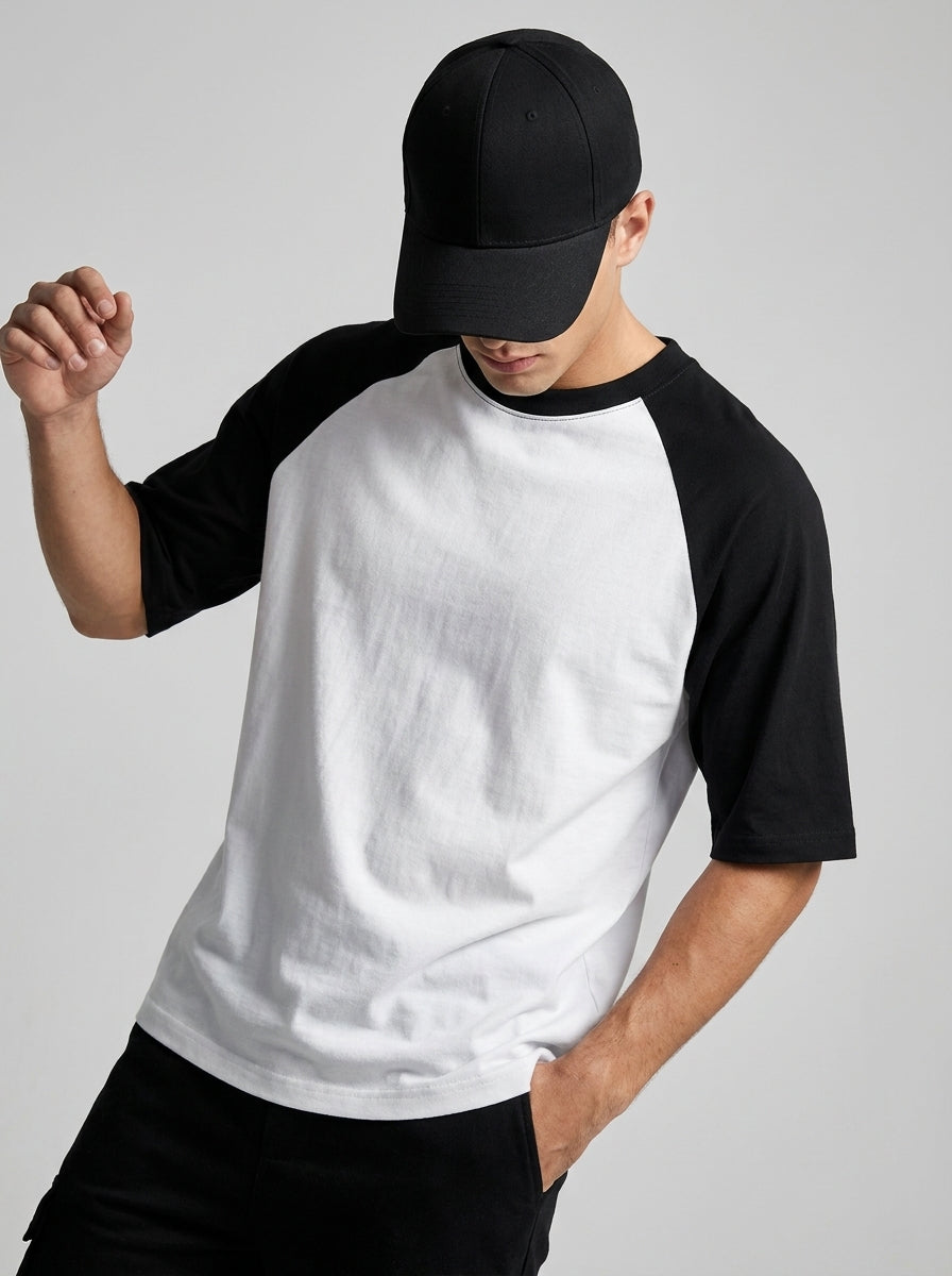 Black White Oversized Raglan