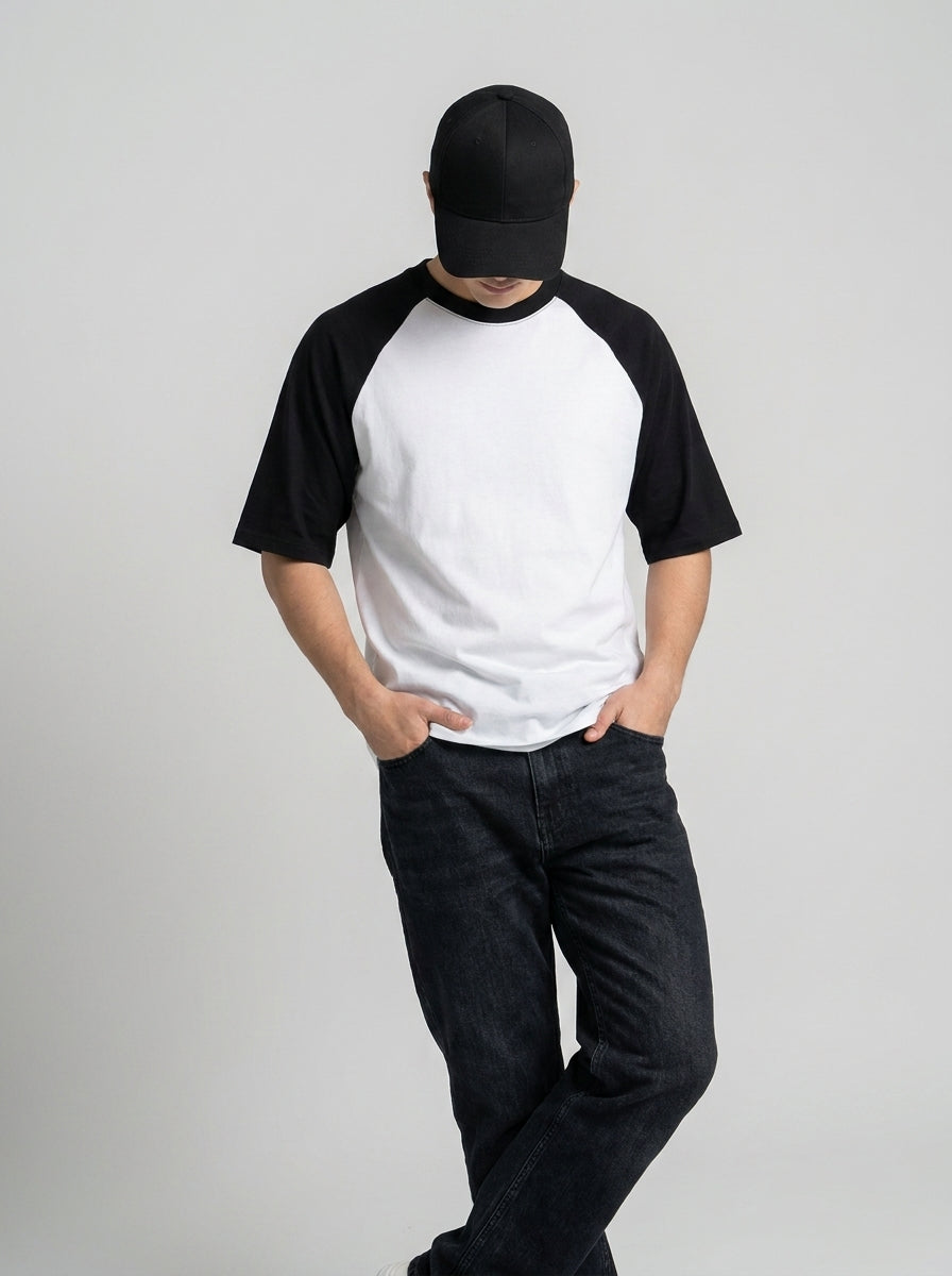 Black White Oversized Raglan