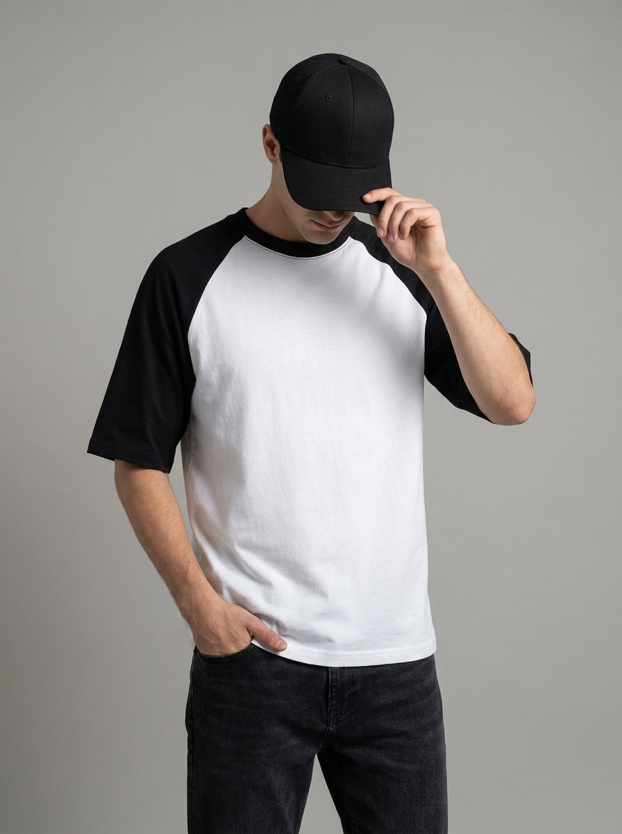 Black White Oversized Raglan
