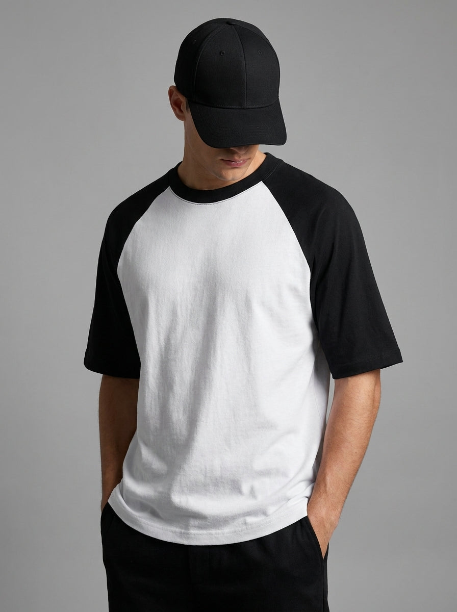 Black White Oversized Raglan